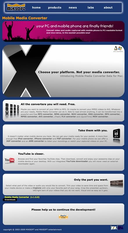 An image of the Mobile Media Converter web site