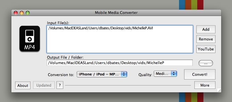 The main window of the Mobile Media Converter program
