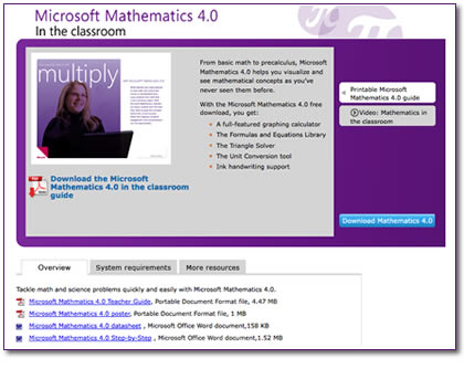 Image of Microsoft Mathematics Website