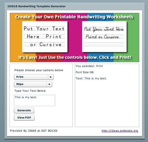 A screenshot of the new Handwriting Template Program