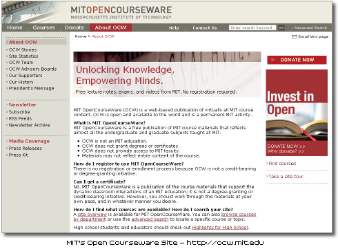Image of MIT Open Courseware site